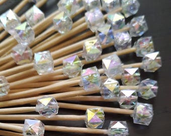 AB Crystal Bicone Bead Toothpick Decorations: Cupcake Topper, Finger Food, Charcutier Board Picks, Food Garnish Skewer (40 picks)