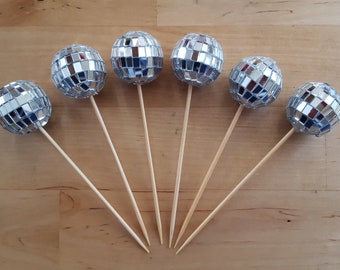 6 psc Mini Disco Ball toothpick decorations, Finger Food, Fruit/Appetizer Picks, Cupcake Topper, Cake decoration ***FREE SHIPPING***