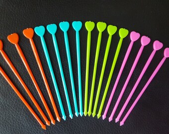 Colorful Heart OR Fork Food Picks: Cupcake Toppers, Fruit Skewers, Cocktail Picks, Finger Food, Charcutier Board Picks, Food Garnish Skewer