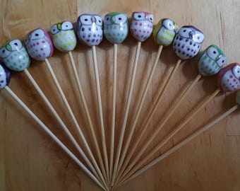 Mini Owl Toothpick Decorations: Cupcake Topper, Cocktail Picks, Finger Food, Charcutier Board Picks, Food Garnish Skewers (12picks)