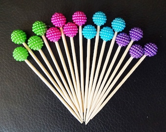 Multi-Color Berry Bead Toothpicks: Wedding & Party Decorations, Appetizer, Finger Food, Charcutier Board Picks, Food Skewers (24 pcs)