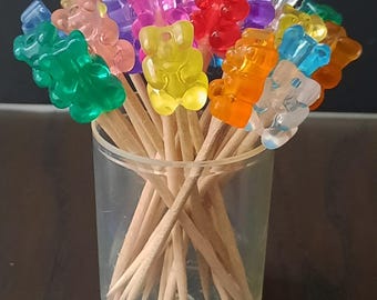 Candy Bear Acrylic Toothpick Decorations: Cocktail Picks, Appetizer, Finger Food, Charcutier Board Picks, Food Garnish Skewers (30 picks)