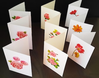 3D Flowers Blank Inside Handmade Greeting Cards - Set of 3
