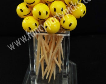 24 pcs of Smiley toothpick Decorations, Fruit Picks, Cupcake Topper, Cake Decoration, Appetizer Picks ***FREE SHIPPING***