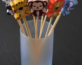 Zoo Animal Wooden Picks: Cupcake Toppers, Fruit Picks, Cocktail Picks, Finger Food, Charcutier Board Picks, Food Skewer (30 picks)