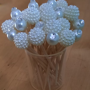 Berry Bead & Pearl OR White Berry Beads Only Toothpick Decorations for Wedding, Engagement, Bridal Shower, Wedding Anniversary (24 pcs)
