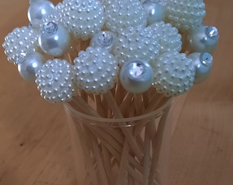 Berry Bead & Pearl OR White Berry Beads Only Toothpick Decorations for Wedding, Engagement, Bridal Shower, Wedding Anniversary (24 pcs)
