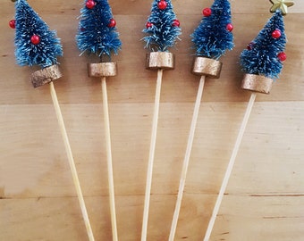 Mini Christmas Tree Toothpick Decoration: Cocktail Picks, Appetizer, Finger Food, Charcutier Board Picks, Food Garnish Skewers (Set of 6)