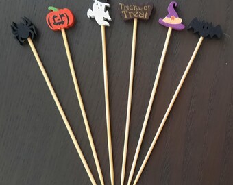 Halloween Wooden Picks: Cupcake Toppers, Fruit Picks, Cocktail Picks, Finger Food, Charcutier Board Picks, Food Skewer (50 picks)