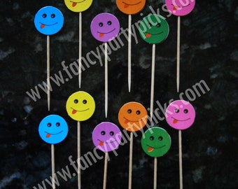 36 pcs Smiley Party Picks, Party Toothpicks, Cupcake Topper, Cake decoration, Appetizer Picks ***FREE SHIPPING***