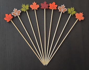 Fall/Thanksgiving Leaves Toothpick Decoration, Bamboo Skewers, Cocktail Picks, Finger Food, Charcutier Board, Cupcake Topper (pack of 30)