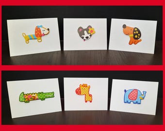 3D Animal Stickers Handmade Blank Inside Greeting Cards (Pack of 3)