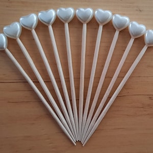 Faux Pearl Heart Toothpick Decorations: Wedding & Shower Appetizer Picks (40 pcs)
