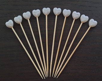 Pearlescent Effect Embossed Heart Toothpick Decorations: Wedding, Bridal Shower, Engagement Party Picks (40 pcs)