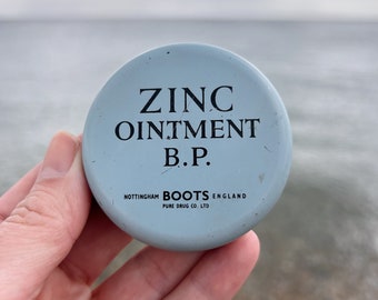 Vintage Zinc Pintment Tin with Blue Beach Finds