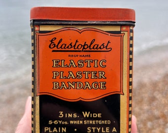 Vintage Orange Elastoplast Tin with Beach Finds