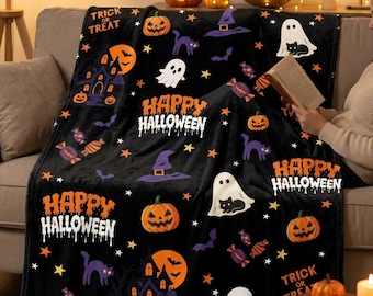 Spooky Halloween Throw Blanket – Soft Ghost Pumpkin Decor (50"x60")