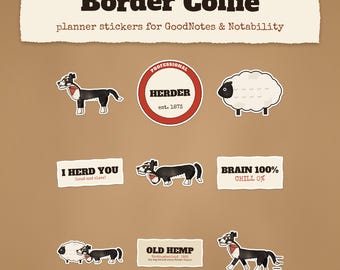 Border Collie Digital Stickers, Nell Herding Dog Planner Clipart (PNG)
