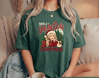 Holly Dolly Christmas Shirt, Western Country Holiday Tee, Retro Cowgirl Graphic Tshirt
