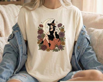 Vintage Witch Shirt, Botanical Witchy Halloween Tee, Whimsigoth Spooky Season Gift