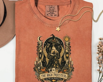 The High Priestess Witch Shirt, Whimsigoth Tarot Graphic Tee, Celestial Goth Lover Gift, Halloween Shirt