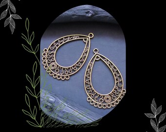 Filigree Teardrop Antique Brass Pendant Drop/DIY Boho Necklace Making/Pkg. 4