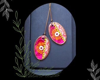 Pink Orange Paisley Paper Earring Headpin Charm/3 Inch/DIY Boho Earring Making/#2/Pkg. 2