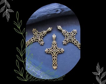 Filigree Antique Brass Pewter Cross Pendant/DIY Boho Necklace Making/Pkg. 4