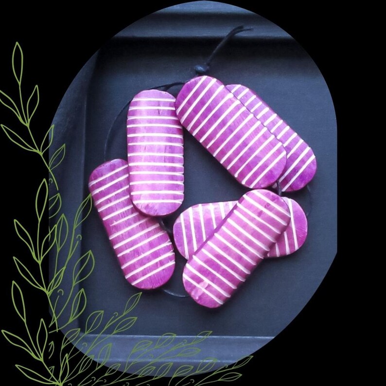 Bone Bead/tribal Purple White Striped Flat Oval Focal Bead/diy Beading