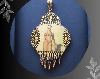Paper Pendant/Metallic Vintage Style Fine Art/Black Gold Topaz/DIY Necklace/#4/Pkg. 1