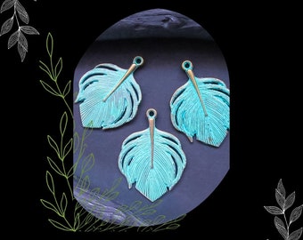 Turquoise Brass Verdigris Feather Pendant/DIY Boho Jewelry Making/Pkg. 4