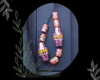 Purple Sienna Painted Paper Tribal Bead Mix/DIY Bohemian Beading/#2/Pkg. 8
