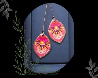 Pink Orange Floral Paper Earring Headpin Charm/3 Inch/DIY Boho Earring Making/#3/Pkg. 2