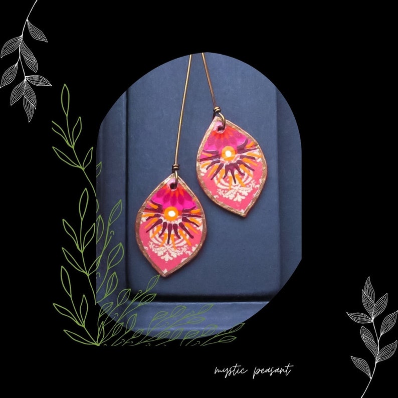 Pink Orange Floral Paper Earring Headpin Charm/3 Inch/DIY Boho Earring Making/3/Pkg. 2 image 1