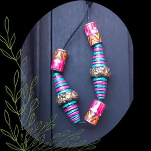 Blue Pink Painted Paper Tribal Bead Mix/DIY Bohemian Beading/2/Pkg. 4 image 2
