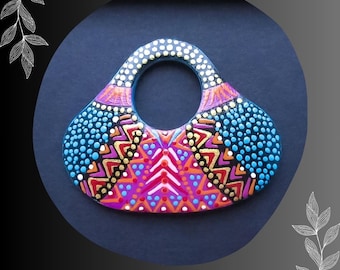 Wood Free Form Go-Go Pendant/Metallic Tribal/Blue Orange Pink Gold/DIY Necklace/#12/Pkg. 1