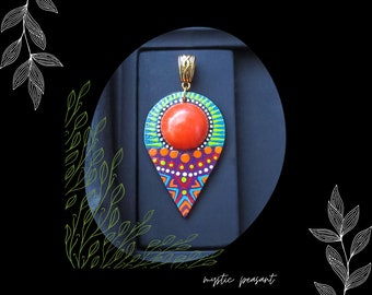 Lime Orange Painted Paper Pendant With Bail/DIY Boho Necklace Making/Pkg. 1