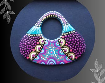 Wood Free Form Go-Go Pendant/Metallic Floral Lace/Teal Violet Gold/DIY Necklace/#10/Pkg. 1