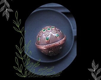 Antique Copper Green Enamel Large Focal Bead/DIY Boho Beading/Pkg. 1