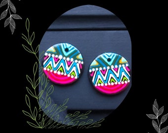 Pink Green Painted Polymer Earring Charm Pair/DIY Tribal Earrings/#1/Pkg. 2