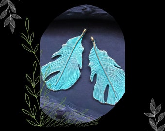 Turquoise Brass Verdigris Feather Pendant/DIY Boho Necklace Making/Pkg. 4