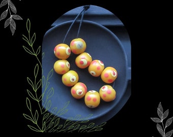 Yellow Orange Red Java Glass Round Bead/DIY Boho Beading/Pkg. 10