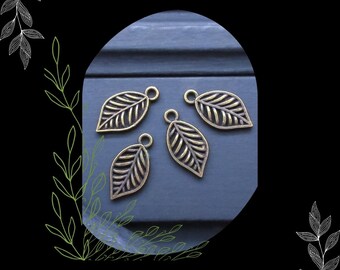 Rustic Leaf Motif Antique Brass Charm/DIY Boho Jewelry Making/Pkg. 6