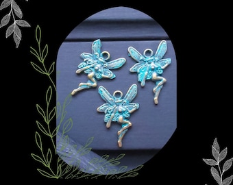 Turquoise Brass Verdigris Fairy Charm/DIY Boho Jewelry Making/Pkg. 6