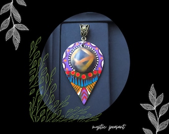 Purple Orange Painted Paper Pendant With Bail/DIY Boho Necklace Making/Pkg. 1