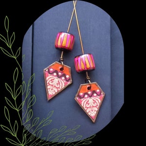 Red Orange Pink Floral Polymer Bead Paper Charm Headpin Set/DIY Earring Making/7/Pkg. 2 image 3