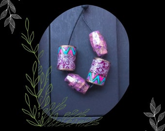 Purple Pink Painted Paper Floral Bead Mix/DIY Bohemian Beading/#1/Pkg. 4