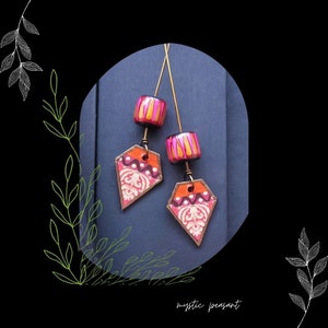 Red Orange Pink Floral Polymer Bead Paper Charm Headpin Set/DIY Earring Making/7/Pkg. 2 image 1