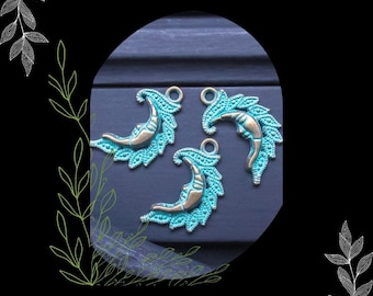 Turquoise Verdigris Crescent Moon Charm/DIY Boho Jewelry Making/Pkg. 4