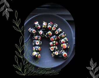 Black Red Polka Dot Java Glass Rondelle Bead/DIY Boho Beading/Pkg. 20